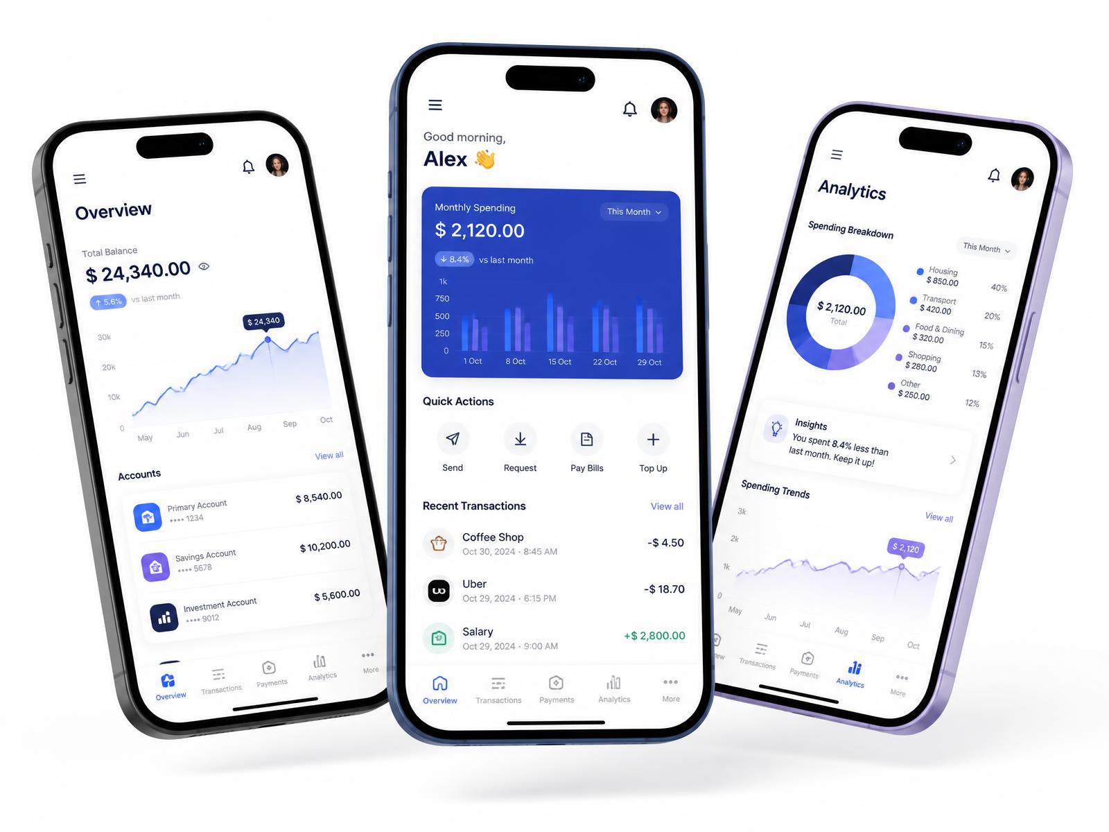 Mobile applications built by BRIX APPS shown on three smartphones